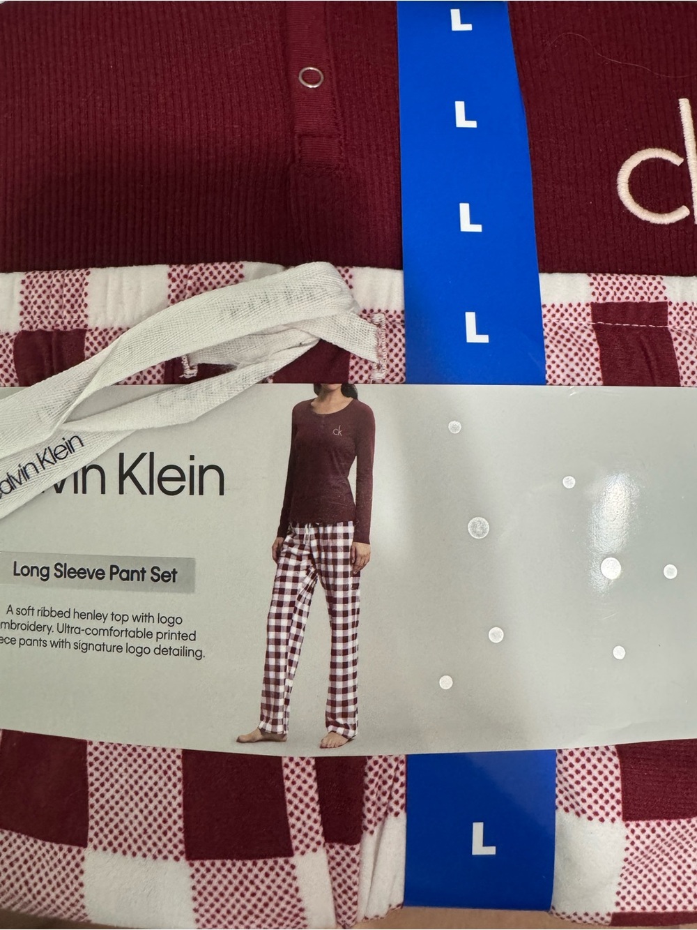 Calvin Klein Burgundy and White Check Lounge Set
